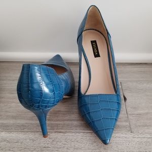 Escada blue heels leather animal skin print NWOT